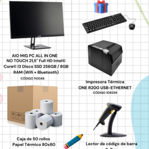 PROMOCION PC AIO I3 8GB + IMPRESORA 80MM + LECTO + 50 ROLLOS PAPEL 80MM
